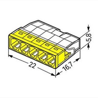 2273-205 WAGO 2273 Series 5 Conductor Push Wire Connector for cable up to 2.5mm2 24A Yellow/Clear 100x Pieces