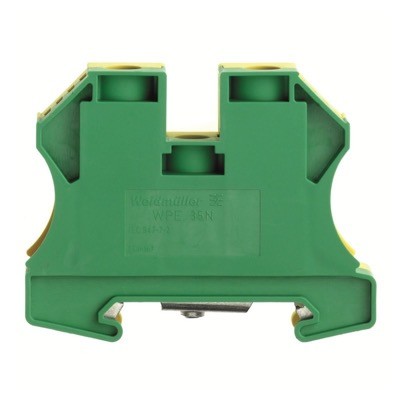 1717740000 Weidmuller W Series 35mm Earth DIN Rail Terminal for TS35 Rail Single Feed Through Green/Yellow WPE35N