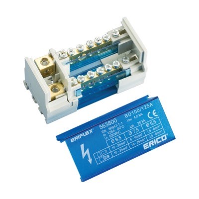 563800 nVent ERIFLEX BD-100-125A 2 Pole 125A Distribution Block Input Capacity 10 - 35mm2 6 outgoing connections per pole