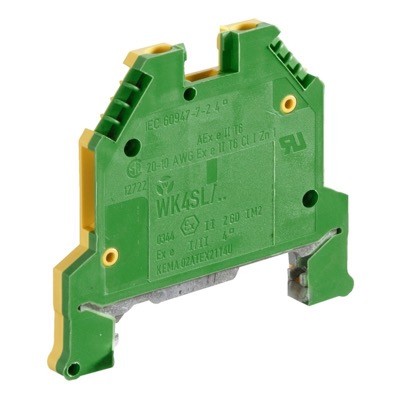 57.504.9055.0 Wieland selos WK 4mm Earth DIN Rail Terminal for TS35 Rail Single Feed Through Green/Yellow WK4SL/U/V0