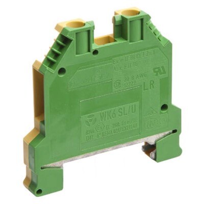 57.506.9055.0 Wieland selos WK 6mm Earth DIN Rail Terminal for TS35 &amp; TS32 Rail Single Feed Through Green/Yellow WK6SL/U/V0