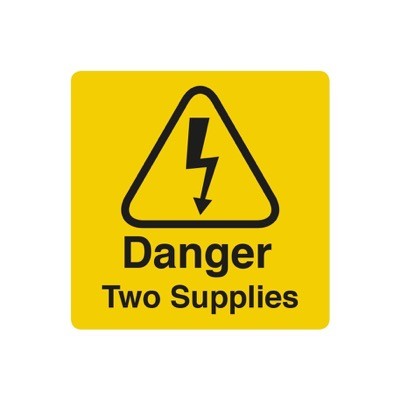 KWSD2S50V250 50 x 50mm Label &#039;Danger Two Supplies&#039; Roll 250 Labels