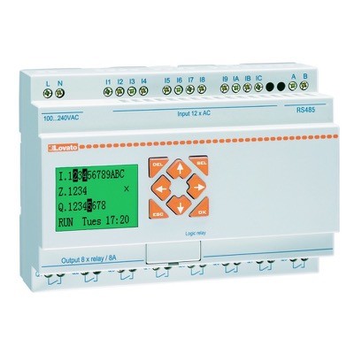 LRD20RD024P1 Lovato LRD Programmable Relay 8 x Digital Inputs + 4 x Digital/Analogue Inputs 8 x Relay Outputs 24VDC