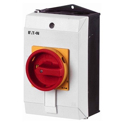 P1-25/I2H/SVB Eaton P1 25A 11kW 3 Pole Enclosed Isolator IP65 Plastic Enclosure with Red/Yellow Handle 180H x 100W x 115mmD