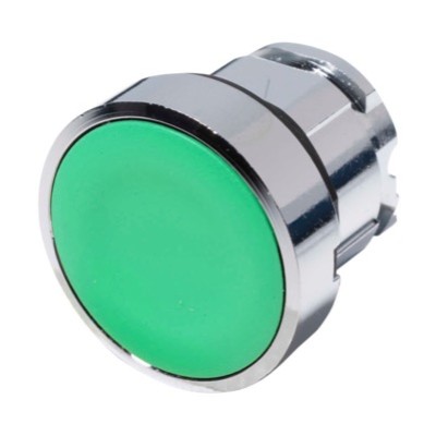 ZB4BA3 Schneider Harmony XB4 Green Flush Pushbutton Actuator 22.5mm Spring Return Chrome Bezel