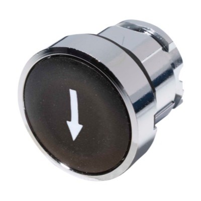 ZB4BA335 Schneider Harmony XB4 Black Flush Pushbutton Actuator with &#039;White Arrow&#039; 22.5mm Spring Return Chrome Bezel