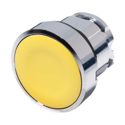 ZB4BA5 Schneider Harmony XB4 Yellow Flush Pushbutton Actuator 22.5mm Spring Return Chrome Bezel