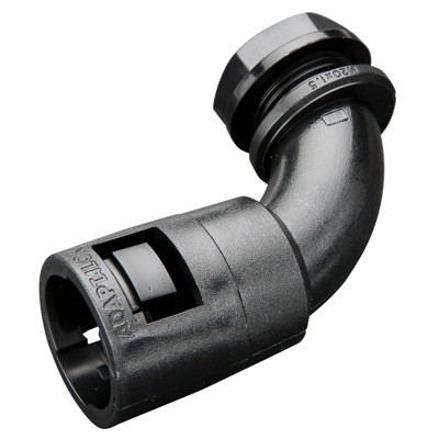 AL21/M20/C90/BL Adaptaflex Type C90 Adaptalok Black 90 Degree Fitting for PAFS21 Conduit with 20mm Male Thread. Includes Locknut