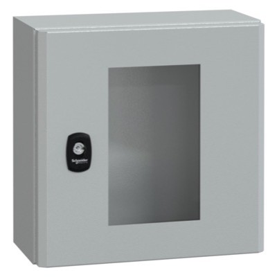 NSYS3D3315T Schneider Spacial S3D Mild Steel 300H x 300W x 150mmD Wall Mounting Enclosure IP66 Glazed Door