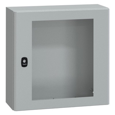 NSYS3D5525T Schneider Spacial S3D Mild Steel 500H x 500W x 250mmD Wall Mounting Enclosure IP66 Glazed Door