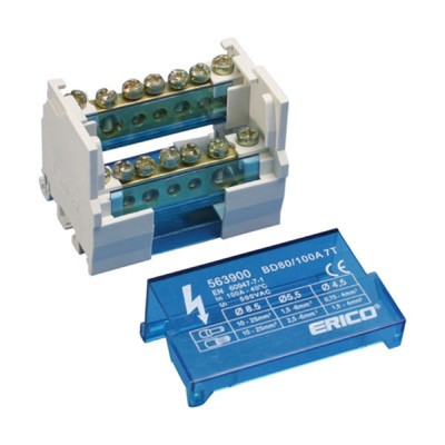 563900 nVent ERIFLEX BD-80-100A 4 Pole 100A Distribution Block Input Capacity 10 - 25mm2 6 outgoing connections per pole