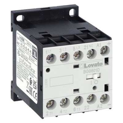 11BG0601D024 Lovato Electric BG Series Mini Contactor 3 Pole 6A AC3 2.2kW 1 x N/C Auxiliary 24VDC Coil