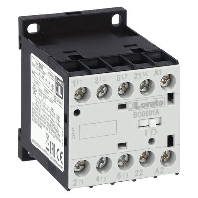 11BG0901A024 Lovato Electric BG Series Mini Contactor 3 Pole 9A AC3 4kW 1 x N/C Auxiliary 24VAC Coil