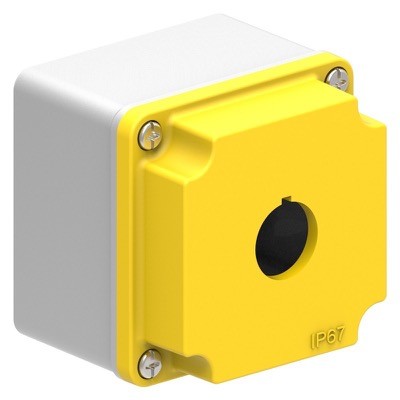 LPZM1A5 Lovato LPZM 1 Hole Empty Metal Enclosure for 22.5mm Control Actuators IP66/IP67 Yellow Lid