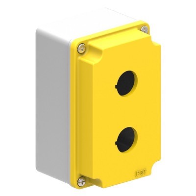 LPZM2A5 Lovato LPZM 2 Hole Empty Metal Enclosure for 22.5mm Control Actuators IP66/IP67 Yellow Lid