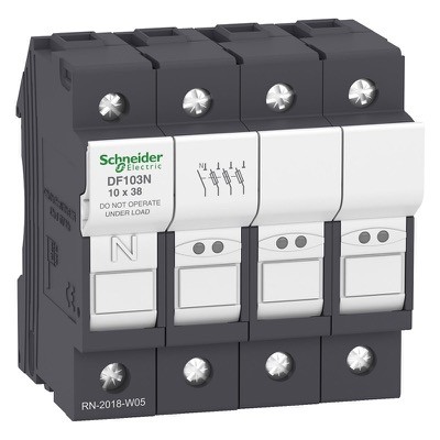 DF103N Schneider TeSys DF 10 x 38mm 32A Triple Pole &amp; Neutral Fuse Carrier