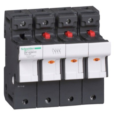 DF143NVC Schneider TeSys DF 14 x 51mm 50A Triple Pole &amp; Neutral Fuse Carrier with LED Indicator