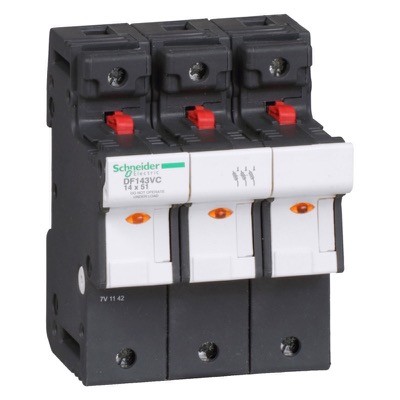 DF143VC Schneider TeSys DF 14 x 51mm 50A Triple Pole Fuse Carrier with LED Indicator