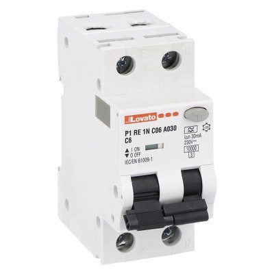 P1RE1NC06AC030 Lovato P1RE Single Pole &amp; Neutral RCBO C Curve 6A 30mA Type AC