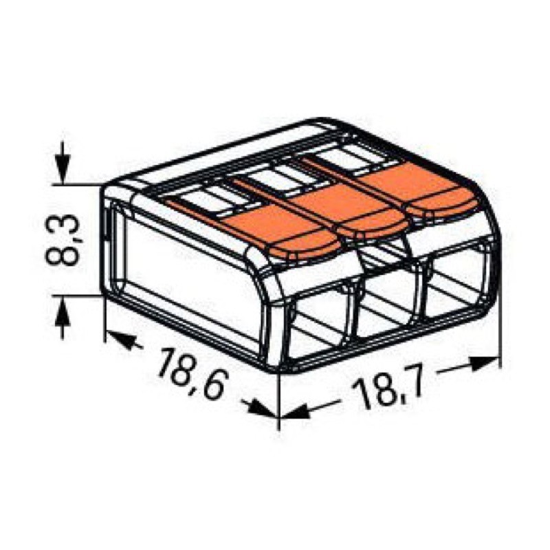 221-413 WAGO 221 Series 3 Conductor Splicing Connector with Lever Lock for Cable up to 4mm2 32A 50x Pieces