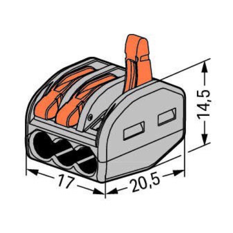 222-413 WAGO 222 Series 3 Conductor Splicing Connector with Lever Lock for cable up to 4mm2 32A 50x Pieces