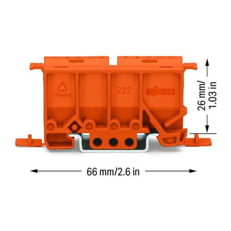 222-500 WAGO 222 Series Mounting Carrier for DIN Rail or Screw Fixing with Strain Relief Plate Orange