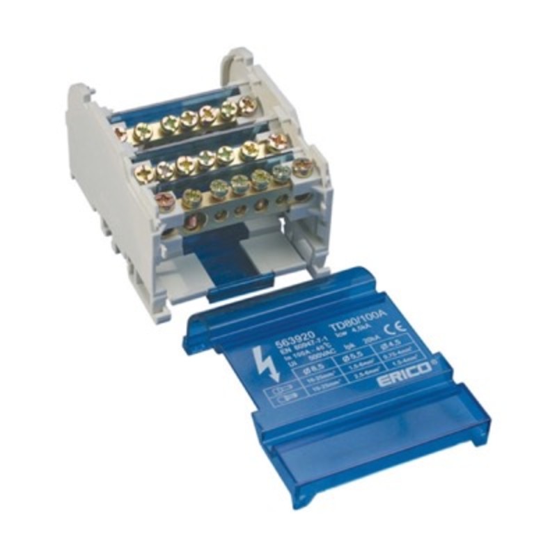 563920 nVent ERIFLEX TD-80-100A 4 Pole 100A Distribution Block Input Capacity 10 - 25mm2 6 outgoing connections per pole