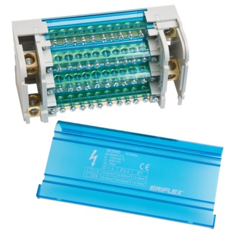 563990 nVent ERIFLEX TD-160AL 4 Pole 160A Distribution Block Input Capacity 10 - 50mm2 11 outgoing connections per pole