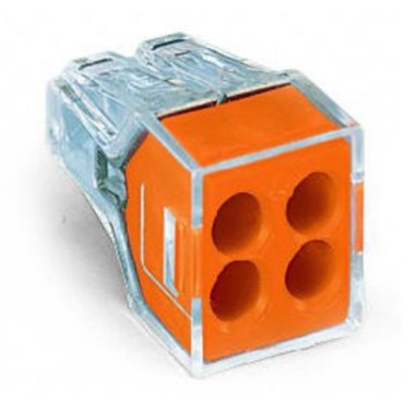 773-104 WAGO 773 Series 4 Conductor Push Wire Connector for cable up to 2.5mm2 24A Orange/Clear 100x Pieces