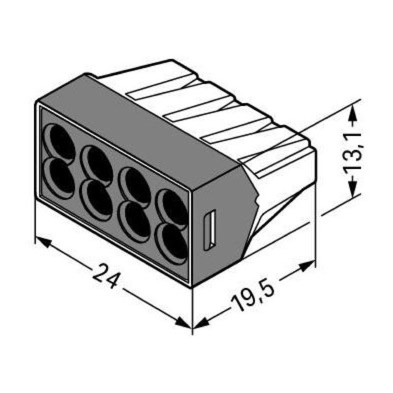 773-108 WAGO 773 Series 8 Conductor Push Wire Connector for cable up to 2.5mm2 24A Dark Grey/Clear 50 Pieces