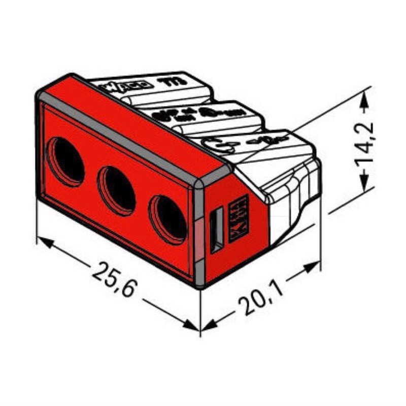 773-173 WAGO 773 Series 3 Conductor Push Wire Connector for cable up to 6mm2 41A Red/Clear 50x Pieces