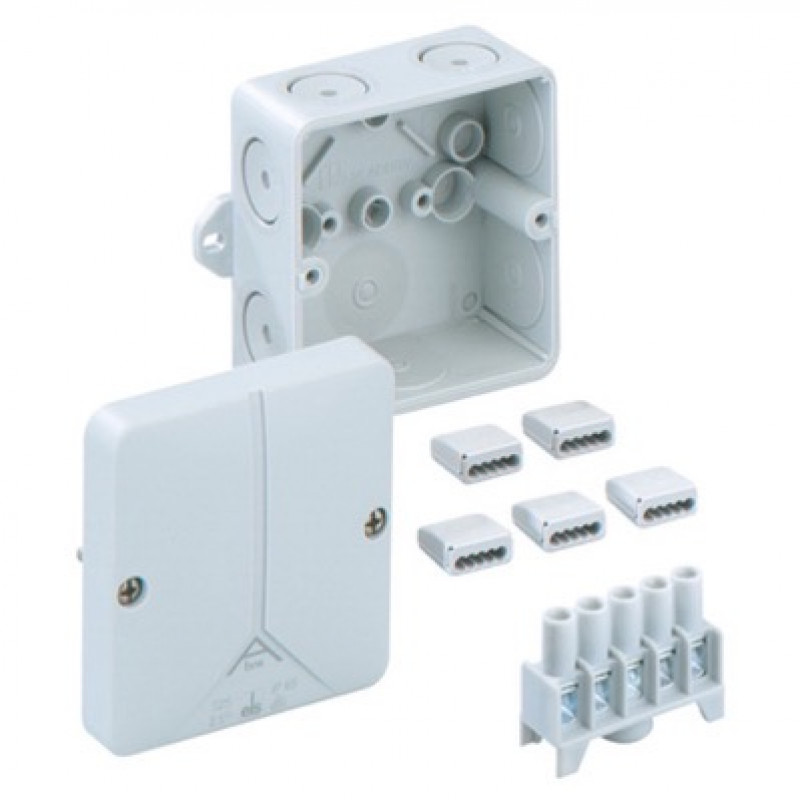 80440701 Spelsberg Abox 040 Polystyrene 93 x 93 x 55mmD Enclosure IP65 Grey with 5 Pole Connection Block