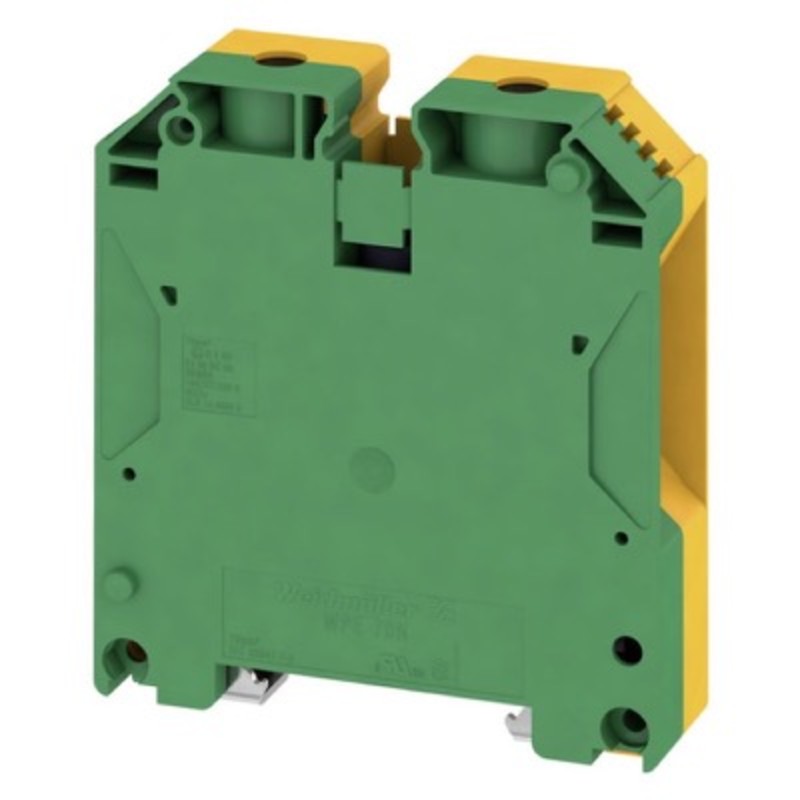 9512200000 Weidmuller W Series 70mm Earth DIN Rail Terminal for TS35 Rail Single Feed Through Green/Yellow WPE70N