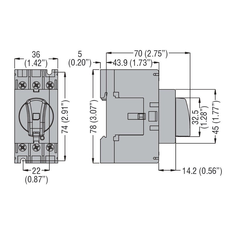 GAKIT32 Lovato GA 3 Pole 32A Isolator Kit Supplied with Door Interlocked Padlockable Handle 200mm Metal Shaft and Single Shroud