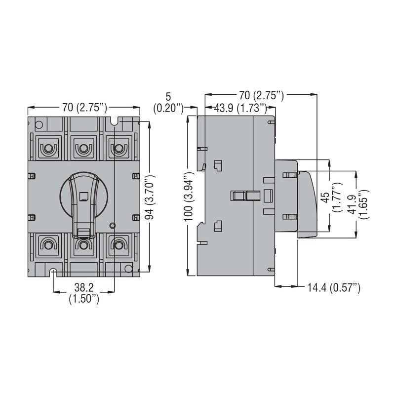 GA080ARY Lovato GA 3 Pole 80A Isolator for Base or DIN Rail Mounting Can also be used as an internal switch Red/Yellow Handle