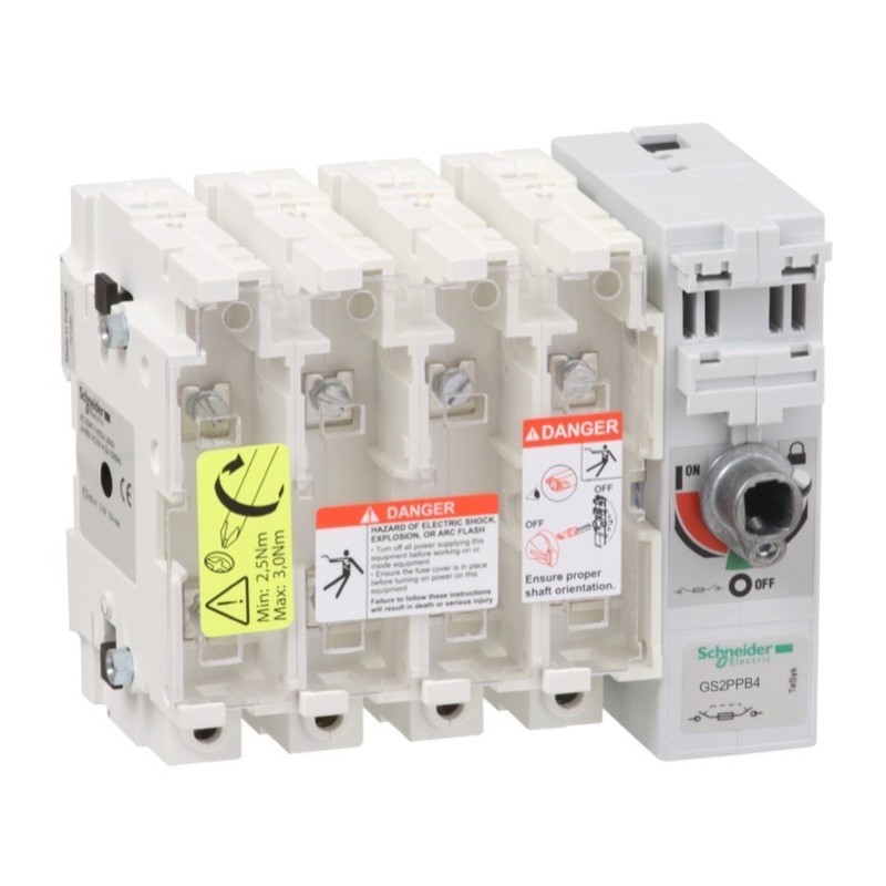 GS2PPB4 Schneider TeSys GS 315A 4 Pole Switch Fuse for Base Mounting Switch mechanism on right hand side