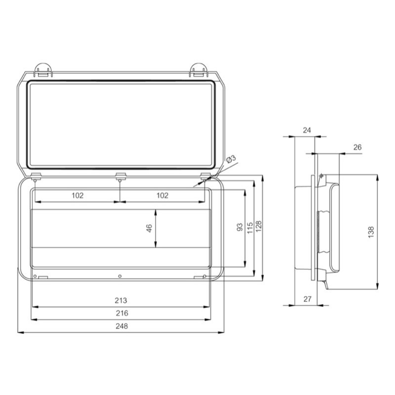 L 12 II Fibox Polycarbonate 12 Module Hinged Smoked Cover IP65 128 x 248 x 26mmD