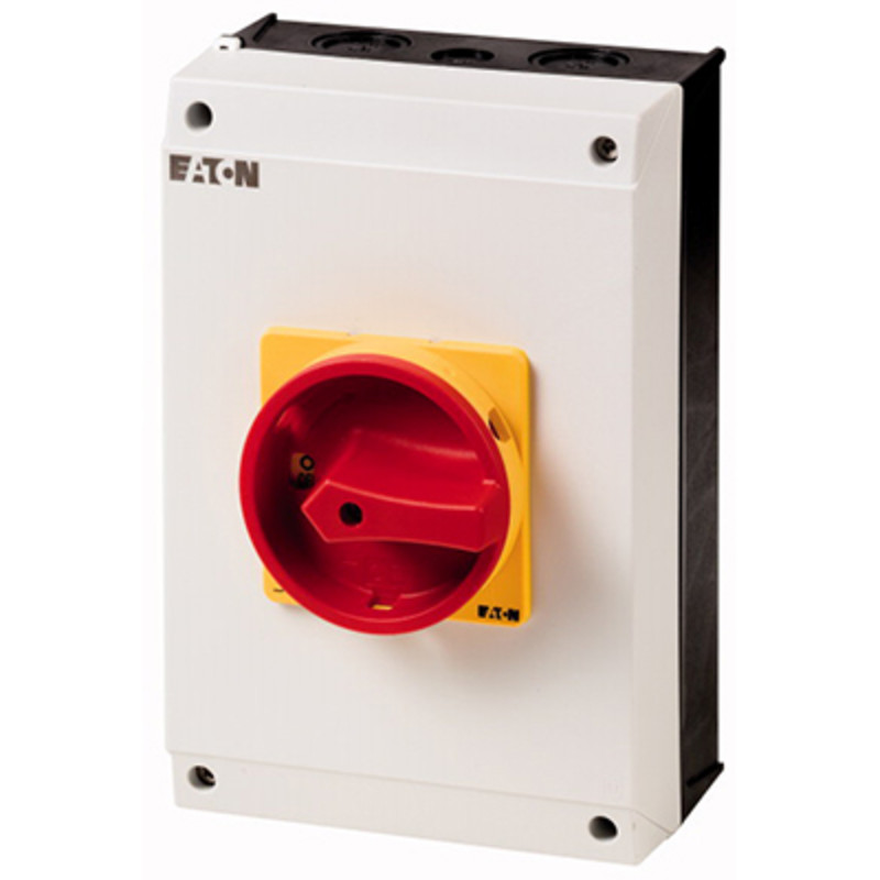 T5B-4-8344/I4/SVB Eaton T5B 63A 30kW 8 Pole Enclosed Isolator IP65 Plastic Enclosure with Red/Yellow Handle