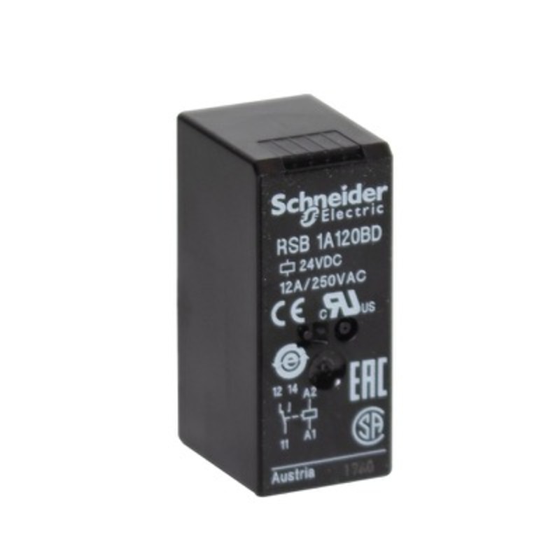 RSB1A120BD Schneider Zelio RSB 1 Single Pole Relay 12A 24VDC with 1 x Change-Over Contact