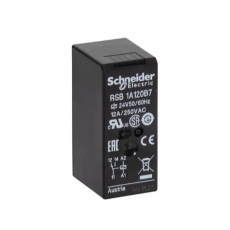 RSB1A120P7 Schneider Zelio RSB 1 Single Pole Relay 12A 230VAC with 1 x Change-Over Contact