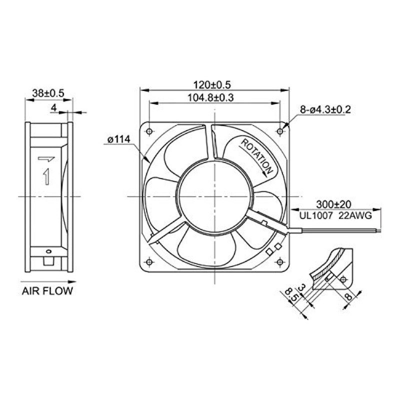 ILS128-2-HTS 120 x 120 x 38mm Aluminium Fan 230VAC with Terminal Connectors