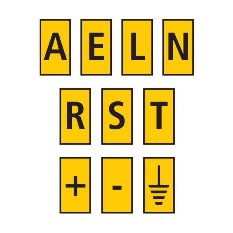 WIC1-A,E,L,N,R,S,T,+,-,e HellermannTyton WIC1 Marker Kit 1000pcs black/yellow A/E/L/N/R.S.T/+/-/Earth for Cable 0.5-1.5mm2