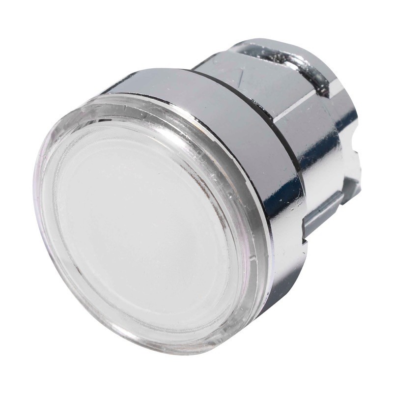 ZB4BW313 Schneider Harmony XB4 White Flush Illuminated Pushbutton Actuator for use with Integral LED 22.5mm Spring Return Chrome Bezel