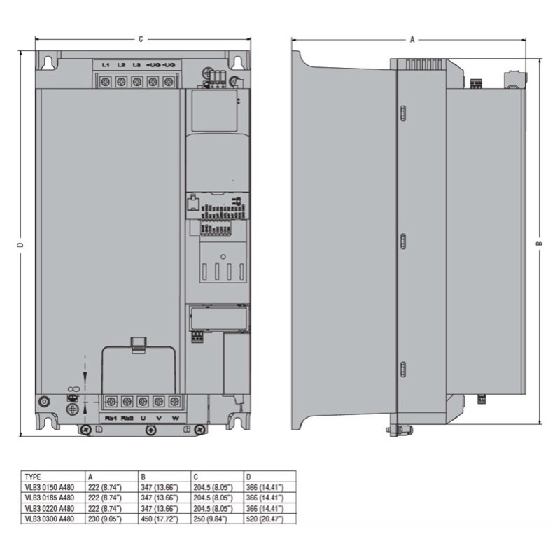 VLB30150A480 Lovato Electric VLB3 Three Phase Variable Frequency Drive 400-480V 32A 15kW