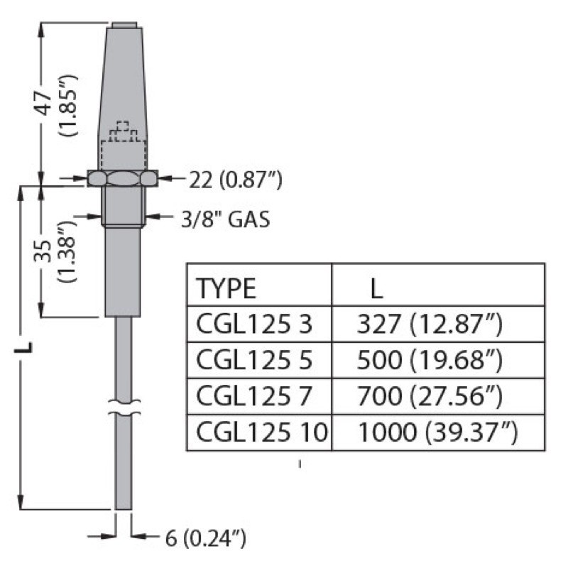 31CGL1255 Lovato Single Pole Electrode for use in Boilers Probe Length 500mm