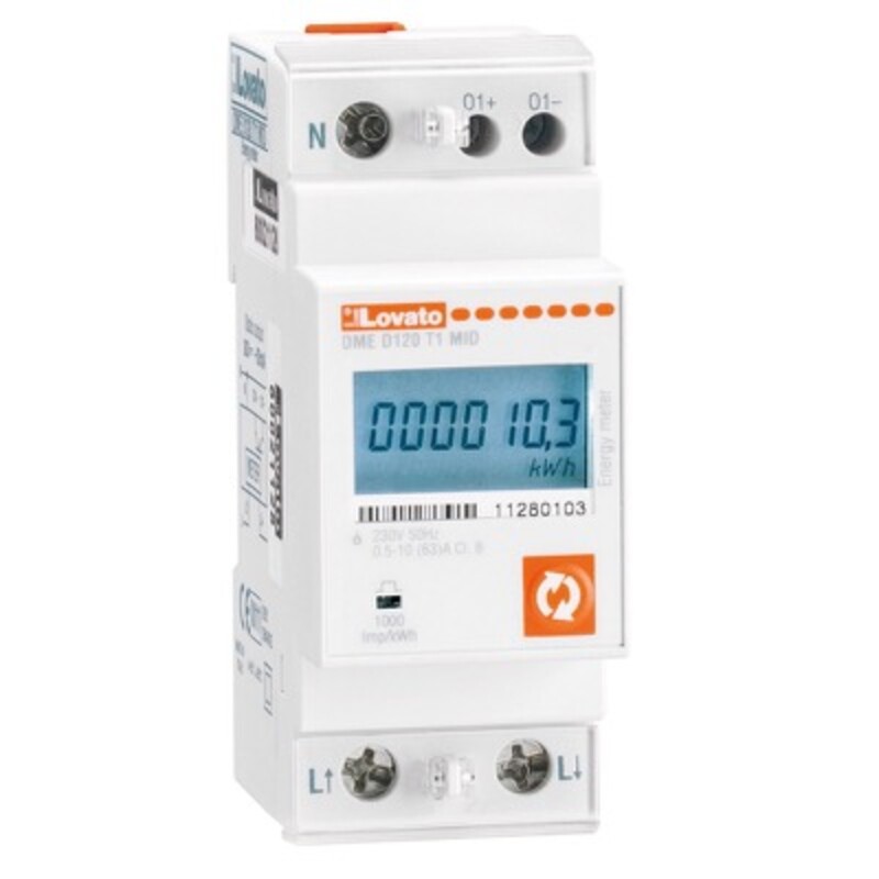 DMED120T1 Lovato Electric Synergy 63A Single Phase Energy Meter LCD Screen Programmable Digital Output