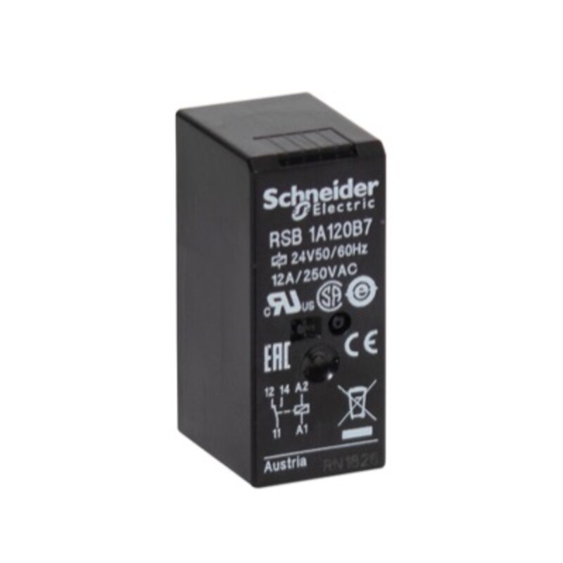 RSB2A080B7 Schneider Zelio RSB 2 Double Pole Relay 12A 24VAC with 2 x Change-Over Contacts