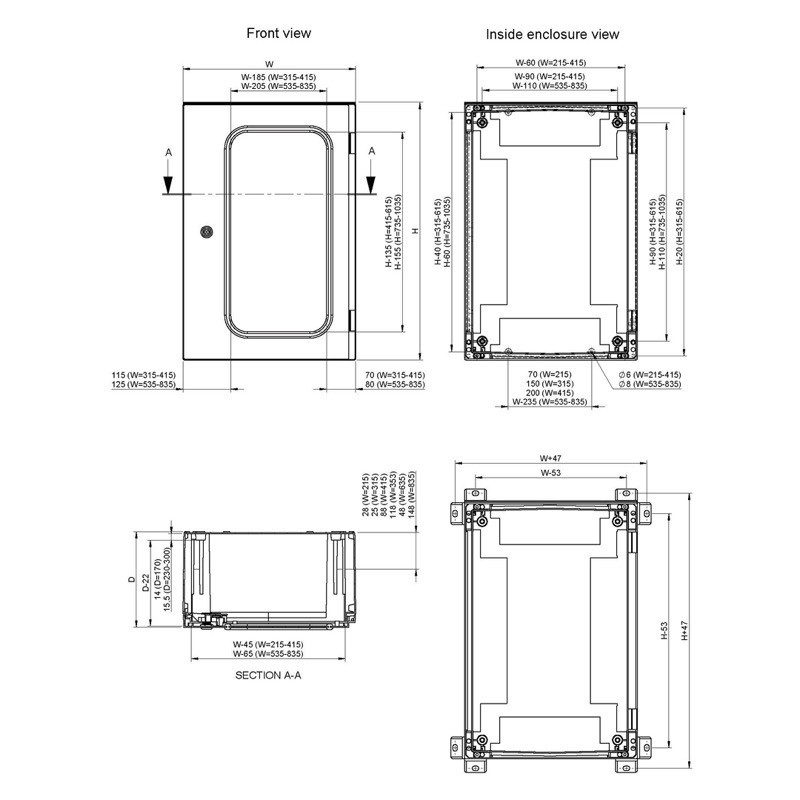 UCPT540 nVent HOFFMAN UCPT GRP 515H x 415W x 230mmW Wall Mounting Enclosure IP66 Polycarbonate Window