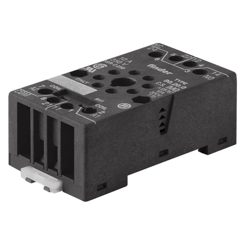 90.20.0SMA Finder 90 Series Black Double Pole 8 Pin Relay Base for 60.12 Relays