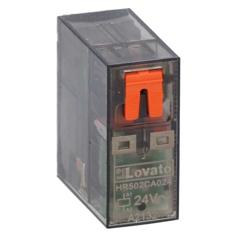 HR502CA110 Lovato HR50 2 Pole 8A Relay 110VAC Coil 2 Change-Over Contacts Lockable Test Button and LED Indication